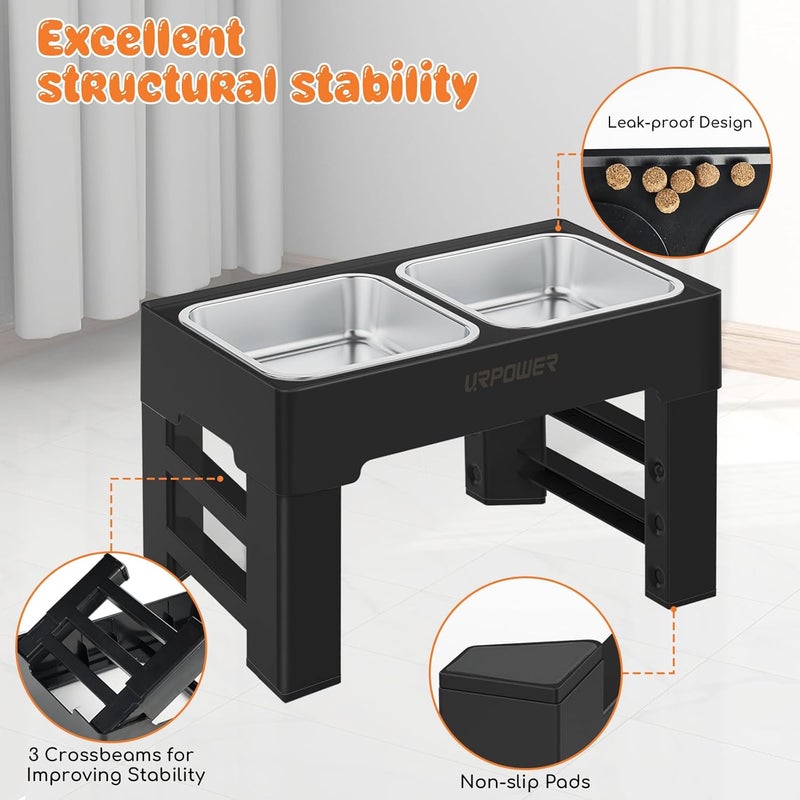 URPOWER Elevated Dog Bowls 4 Height Adjustable Raised Stand with 2 Large Stainless Steel Dog Food and Water Bowl for Small, Medium, Large Dogs and Pets - Image 5